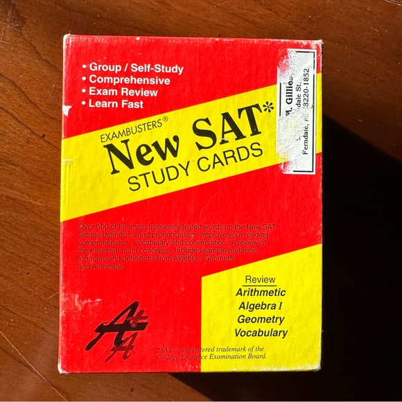Exambusters New SAT Study Cards - Arithmetic, Algebra I, Geometry and Vocabulary - Picture 4 of 6